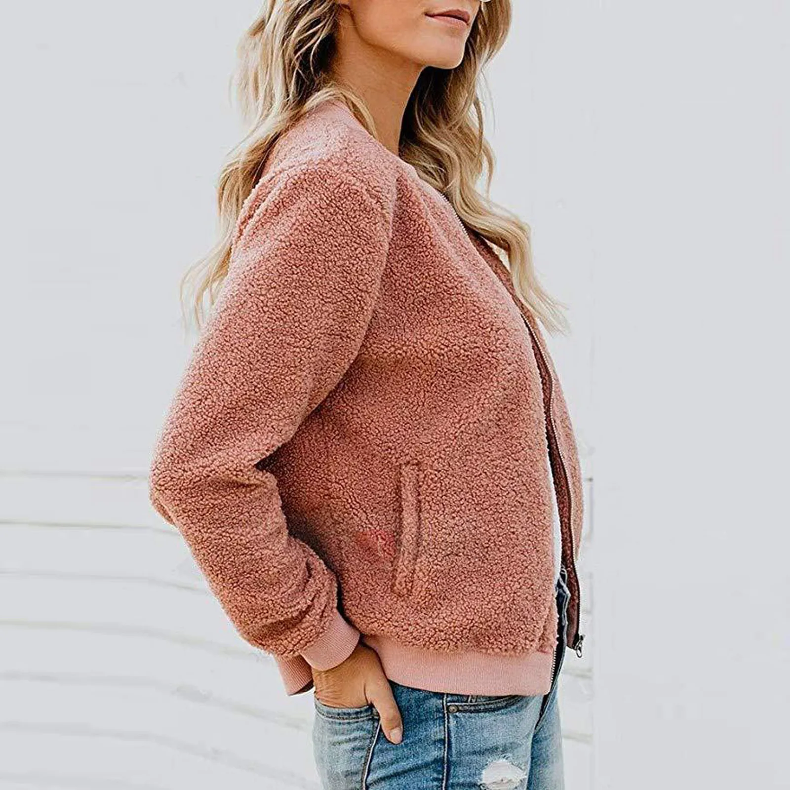 Women's Autumn Winter Lamb Velvet Zipper Jacket Top Outerwear Fashionable Cozy Sheepskin Coat For Ladies display picture 31
