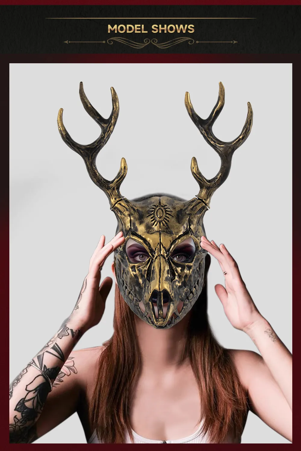 Removable RP Sheep Bone Deer Antler Mask Halloween Cosplay Accessory Alien Role Props Rubber Injection Molding Craft display picture 7