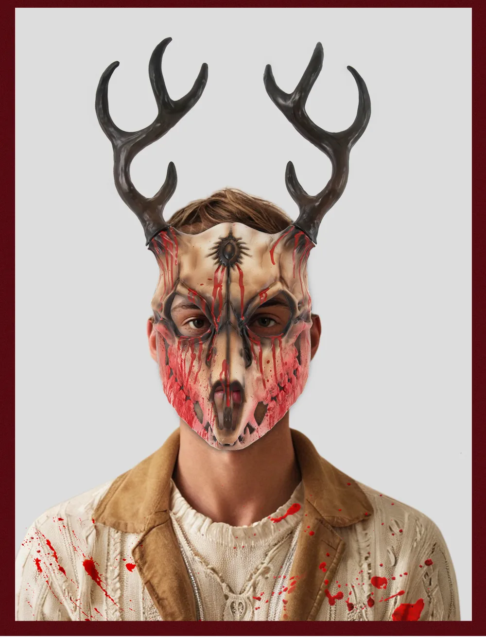 Removable RP Sheep Bone Deer Antler Mask Halloween Cosplay Accessory Alien Role Props Rubber Injection Molding Craft display picture 9