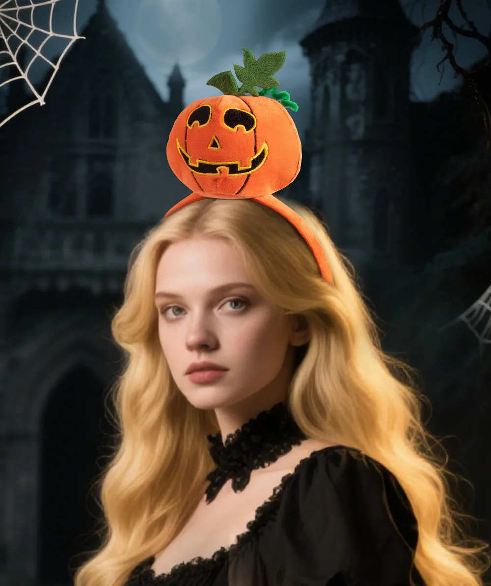 New Halloween Cotton Stuffed Pumpkin Spider Bat Hairband Headwear Party Dance Festival Props Handmade Cloth Accessory display picture 1