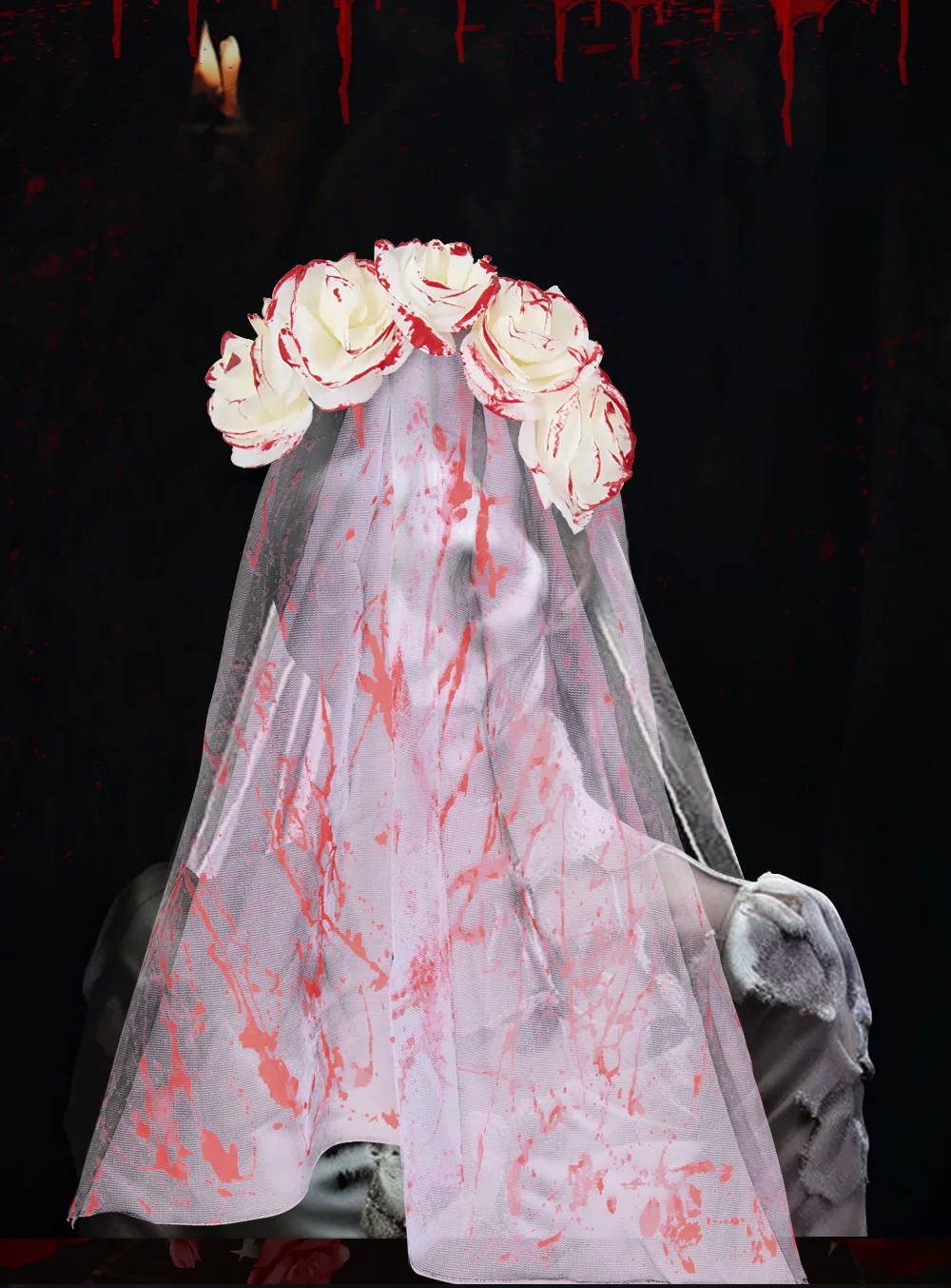 New Halloween Wedding Ghost Bride Blood Spattered Veil Hairpin Mask Festival Costume Accessories Party Props Handmade EVA display picture 1