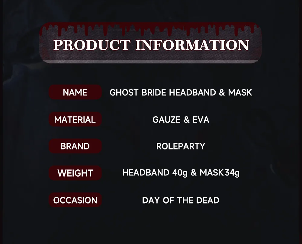 New Halloween Wedding Ghost Bride Blood Spattered Veil Hairpin Mask Festival Costume Accessories Party Props Handmade EVA display picture 2
