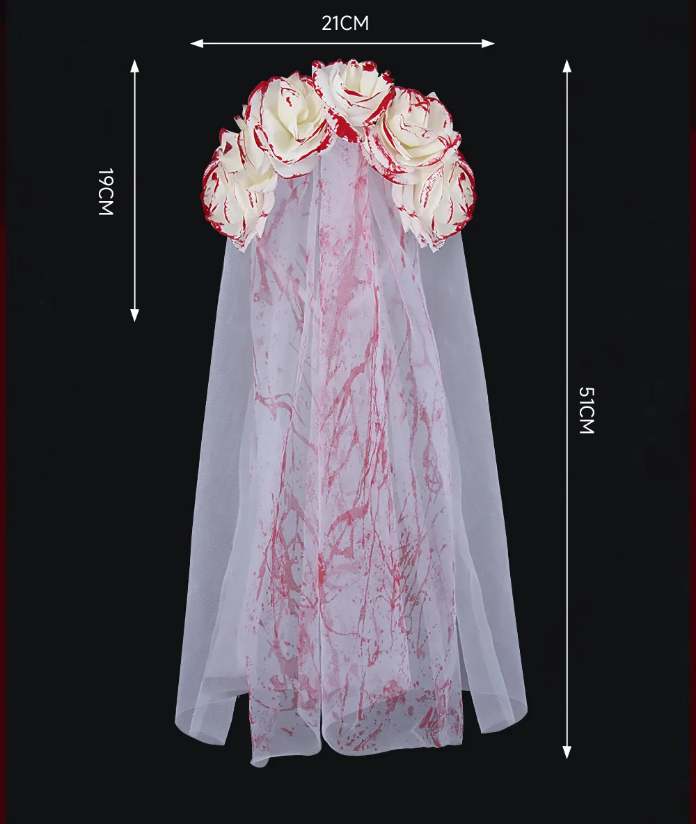 New Halloween Wedding Ghost Bride Blood Spattered Veil Hairpin Mask Festival Costume Accessories Party Props Handmade EVA display picture 3