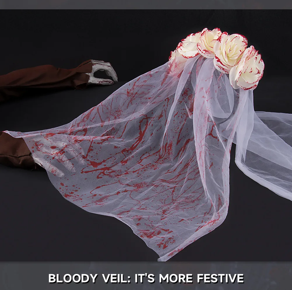 New Halloween Wedding Ghost Bride Blood Spattered Veil Hairpin Mask Festival Costume Accessories Party Props Handmade EVA display picture 9