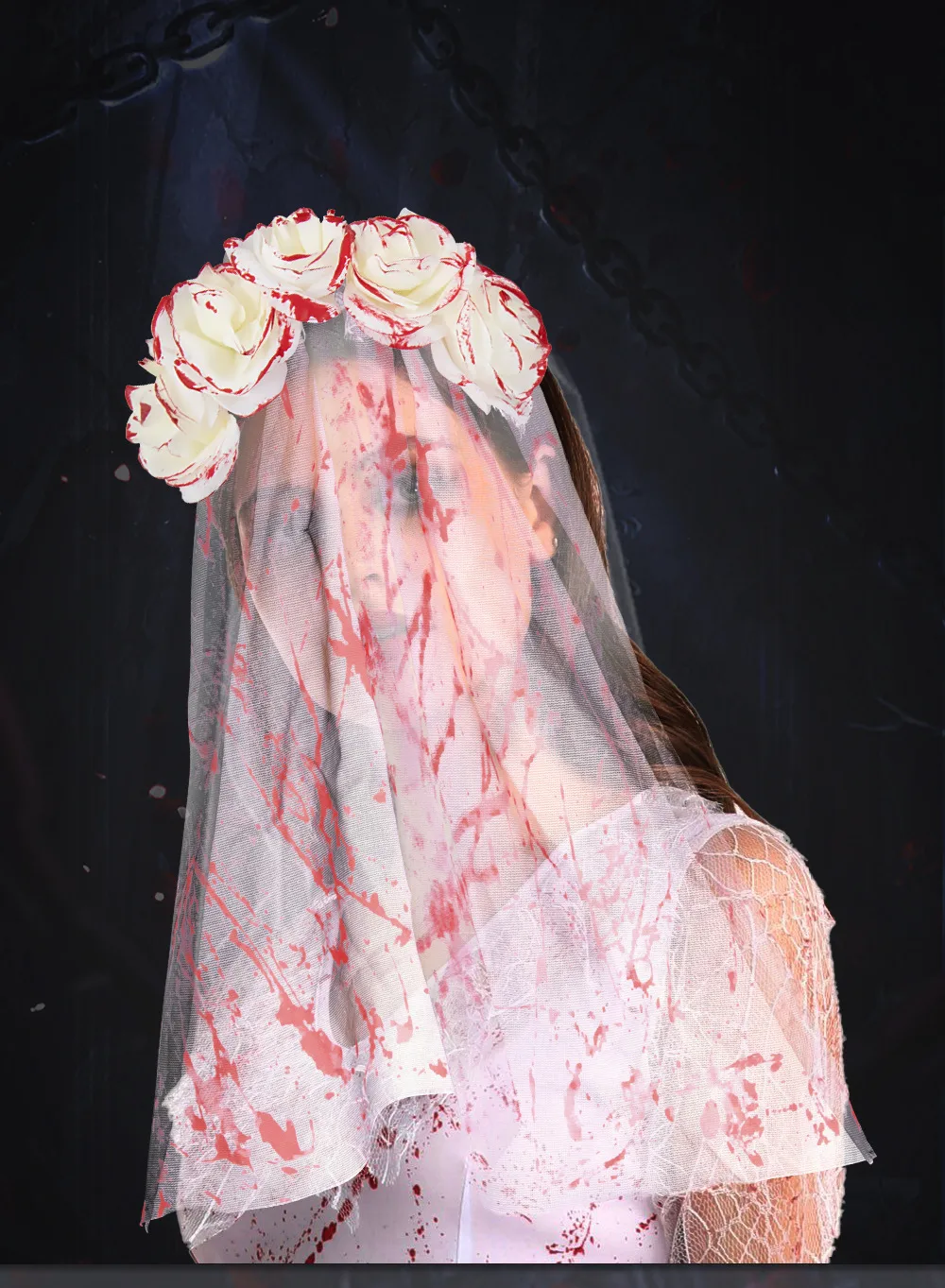 New Halloween Wedding Ghost Bride Blood Spattered Veil Hairpin Mask Festival Costume Accessories Party Props Handmade EVA display picture 12