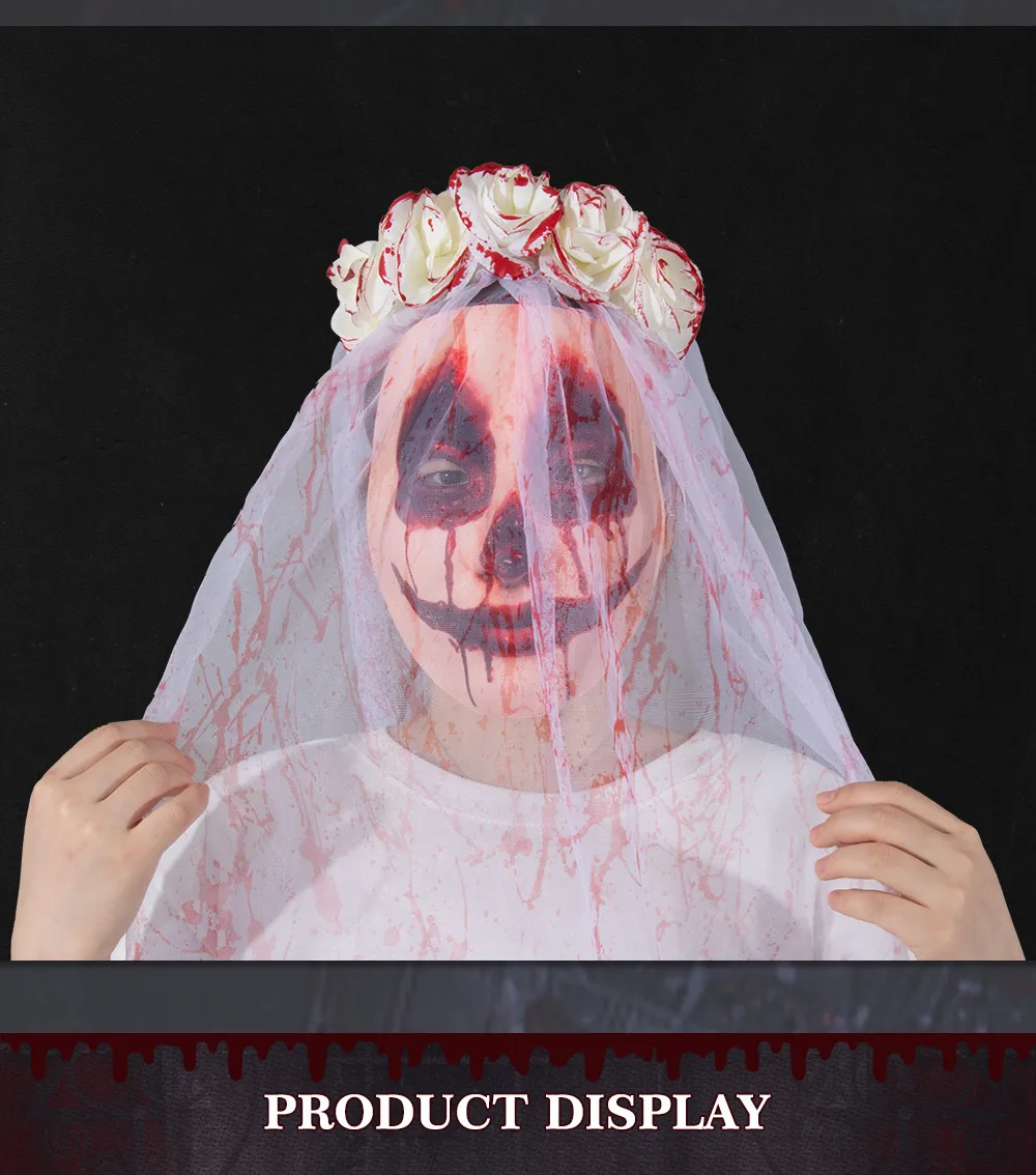 New Halloween Wedding Ghost Bride Blood Spattered Veil Hairpin Mask Festival Costume Accessories Party Props Handmade EVA display picture 16