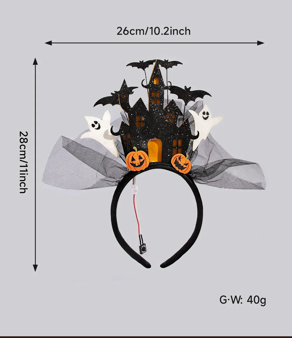 New Halloween Ghost Castle 3D White Electronic Glowing Headband Ghost Pumpkin Hair Accessory Costume Props Plastic Handmade display picture 3