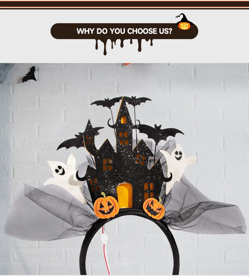 New Halloween Ghost Castle 3D White Electronic Glowing Headband Ghost Pumpkin Hair Accessory Costume Props Plastic Handmade display picture 4