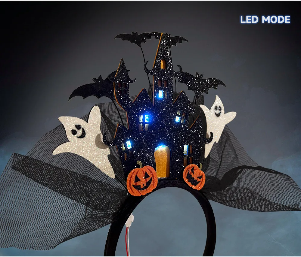 New Halloween Ghost Castle 3D White Electronic Glowing Headband Ghost Pumpkin Hair Accessory Costume Props Plastic Handmade display picture 5