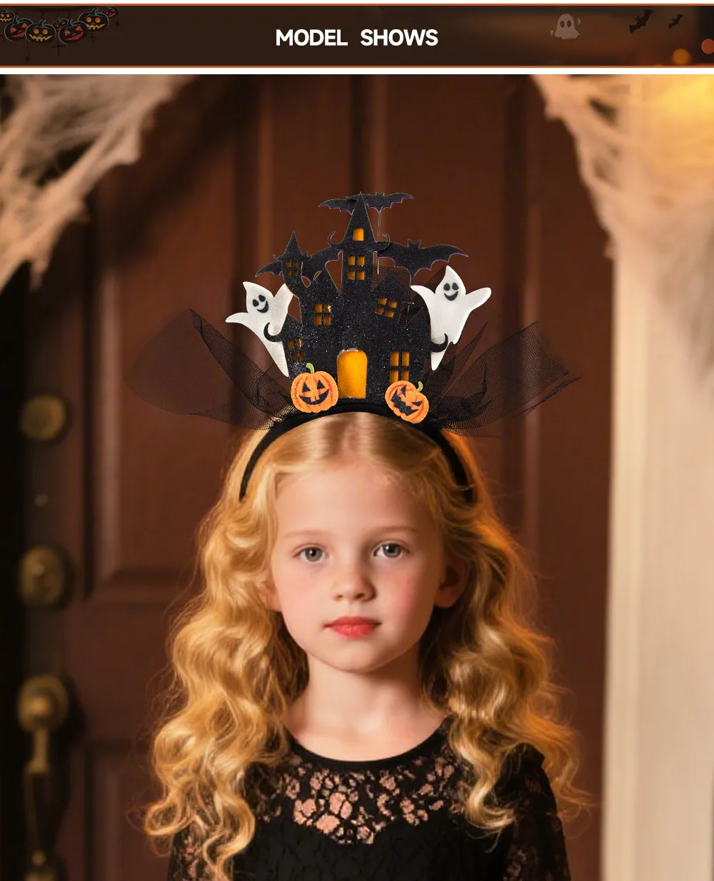 New Halloween Ghost Castle 3D White Electronic Glowing Headband Ghost Pumpkin Hair Accessory Costume Props Plastic Handmade display picture 7