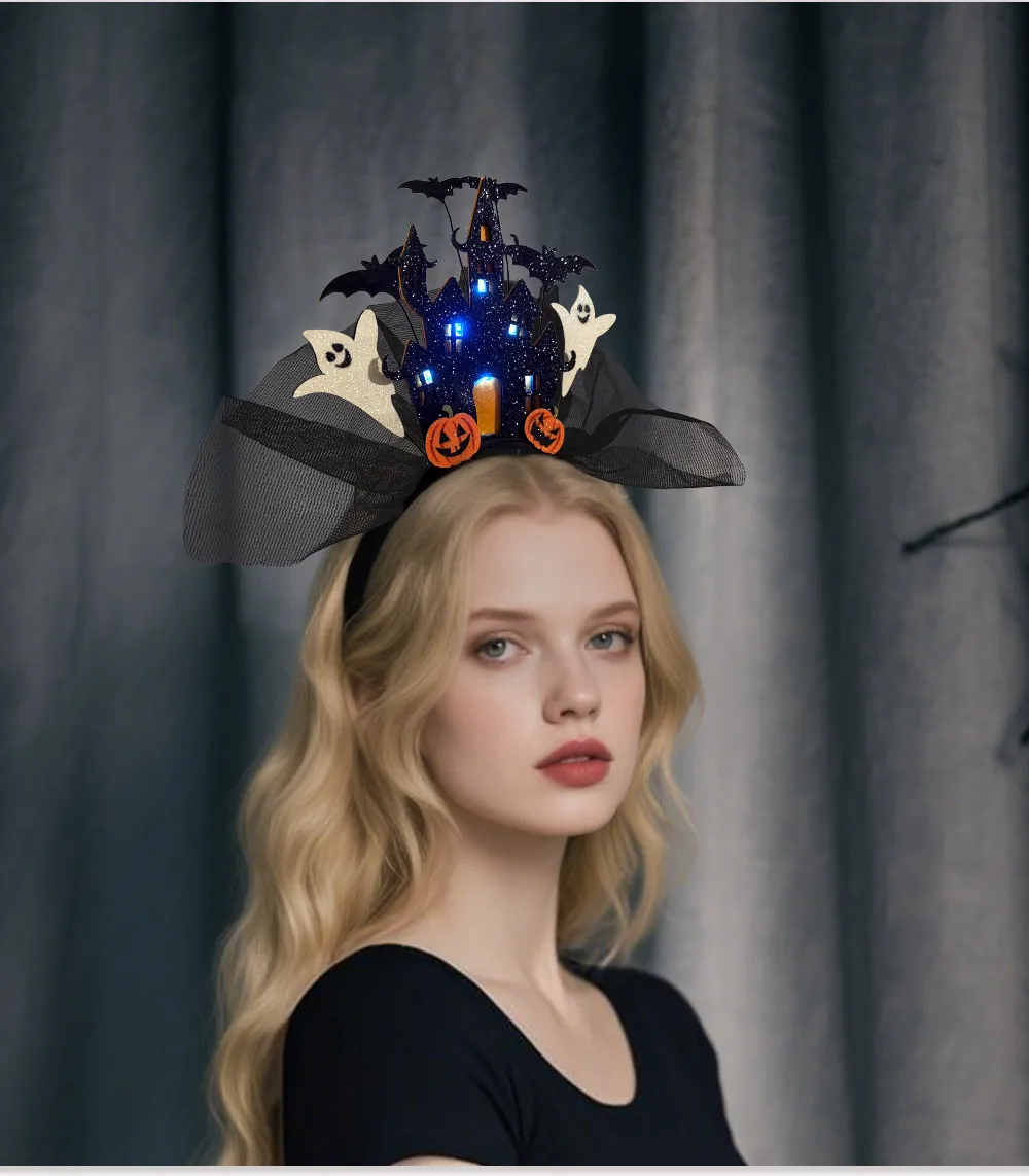 New Halloween Ghost Castle 3D White Electronic Glowing Headband Ghost Pumpkin Hair Accessory Costume Props Plastic Handmade display picture 8