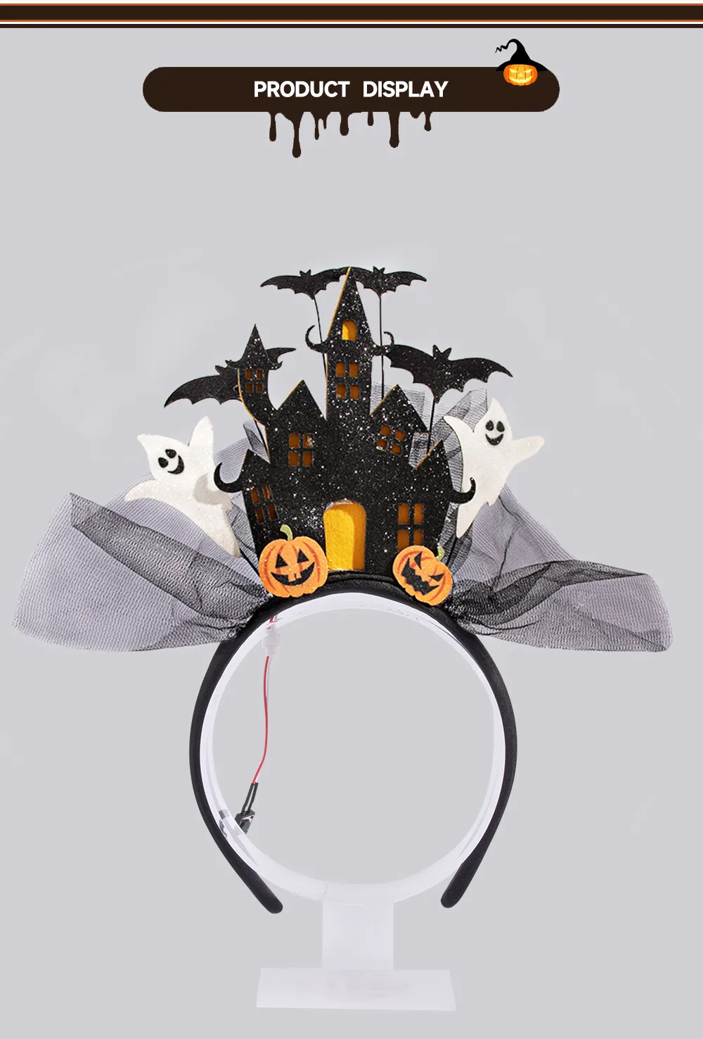 New Halloween Ghost Castle 3D White Electronic Glowing Headband Ghost Pumpkin Hair Accessory Costume Props Plastic Handmade display picture 9