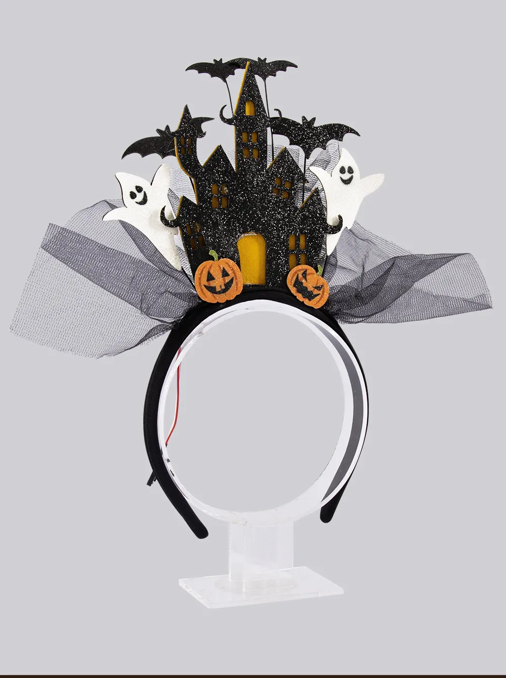 New Halloween Ghost Castle 3D White Electronic Glowing Headband Ghost Pumpkin Hair Accessory Costume Props Plastic Handmade display picture 11