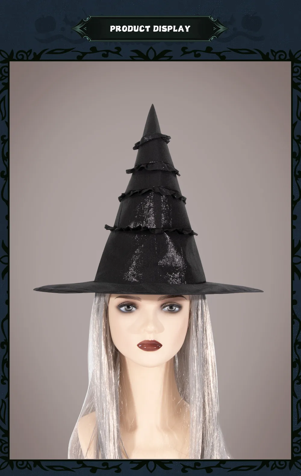 New Halloween Black Witch Hat Lace Trim Pleated Edge Personalized Dark Witch Cap Festival Costume Accessories Props Handmade display picture 11
