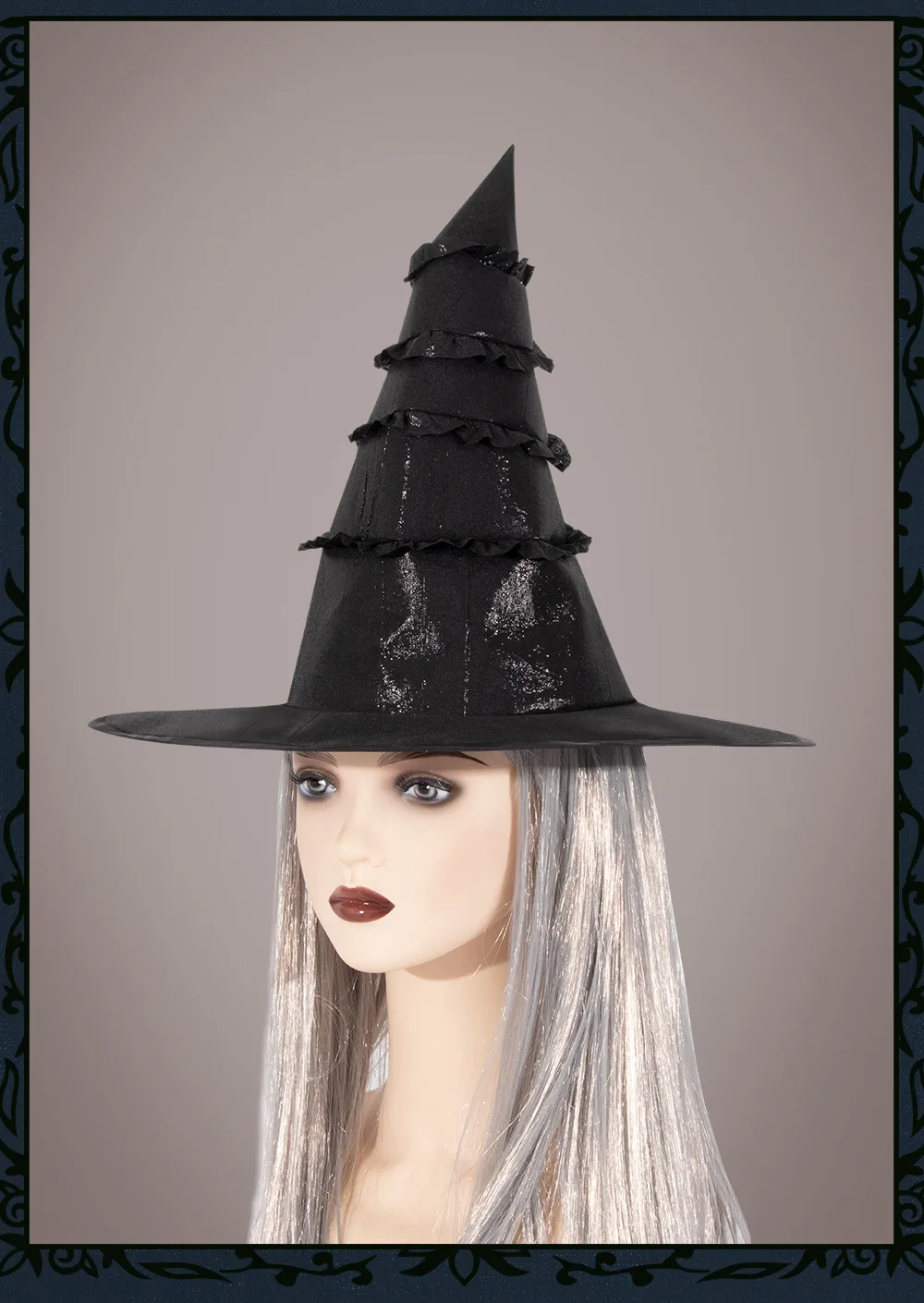 New Halloween Black Witch Hat Lace Trim Pleated Edge Personalized Dark Witch Cap Festival Costume Accessories Props Handmade display picture 12