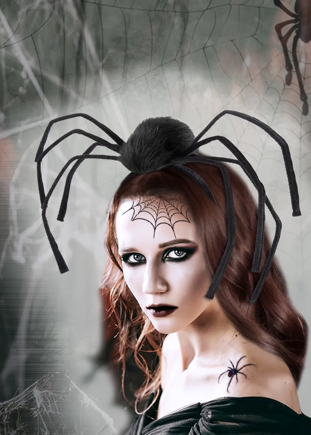 Halloween Headwear Spider Queen Costume Accessory Funny Hairband Velvet Material Festive Cosplay Item display picture 1