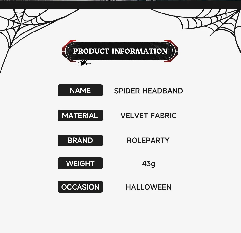 Halloween Headwear Spider Queen Costume Accessory Funny Hairband Velvet Material Festive Cosplay Item display picture 2