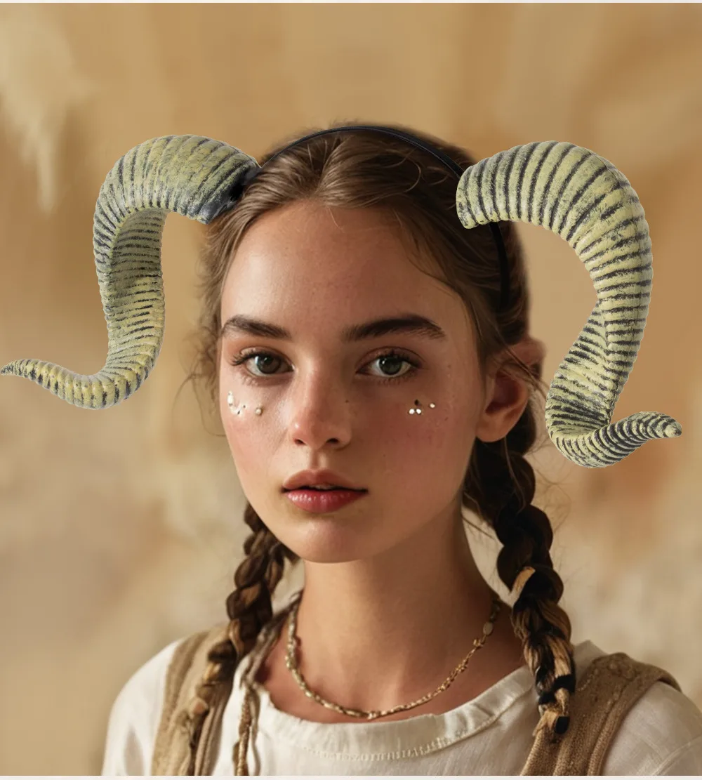 Halloween Dance Party DIY Detachable RP Bent Horn Hairband Festival Performance Headwear Accessory Handmade PU Material display picture 8