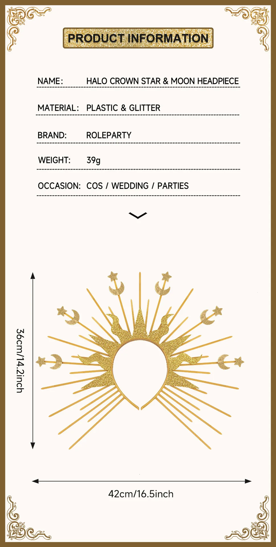 Golden Goddess Sun Moon Star Combination Hair Accessories  Style Fashion Show Role Costume Props display picture 2