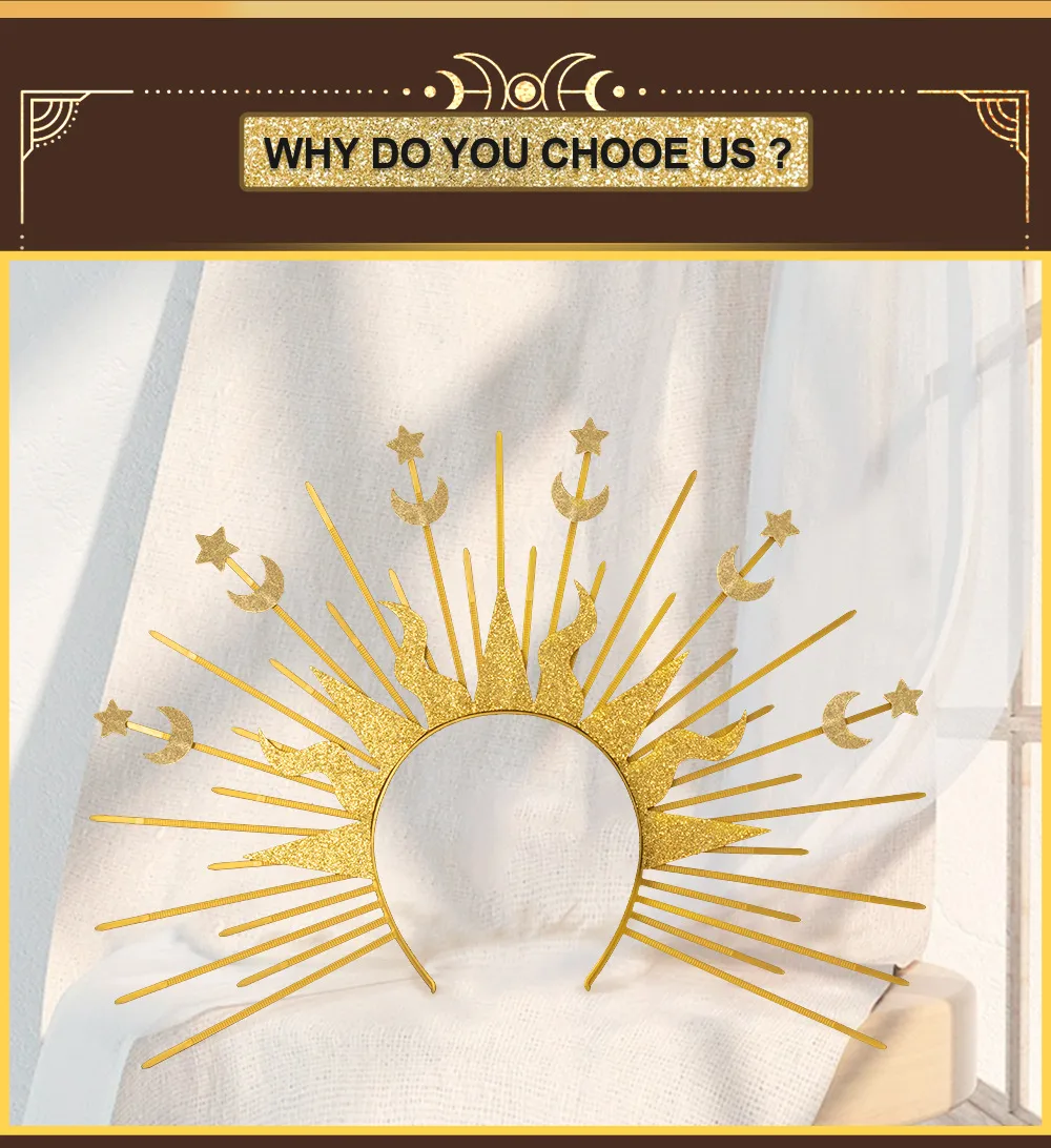 Golden Goddess Sun Moon Star Combination Hair Accessories  Style Fashion Show Role Costume Props display picture 3
