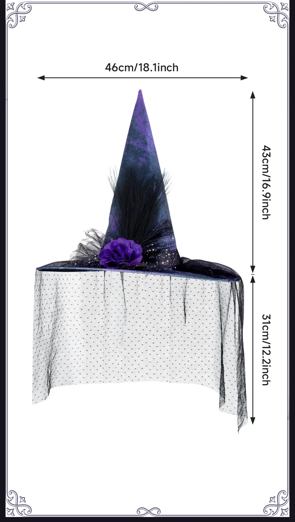 Halloween Baroque Gothic Net Witch Hat Fake Flower Queen Costume Accessory Elegant Festival Witch Hat Handmade Cloth Material display picture 3
