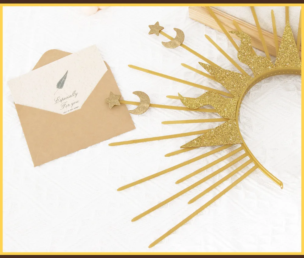 Golden Goddess Sun Moon Star Combination Hair Accessories  Style Fashion Show Role Costume Props display picture 4