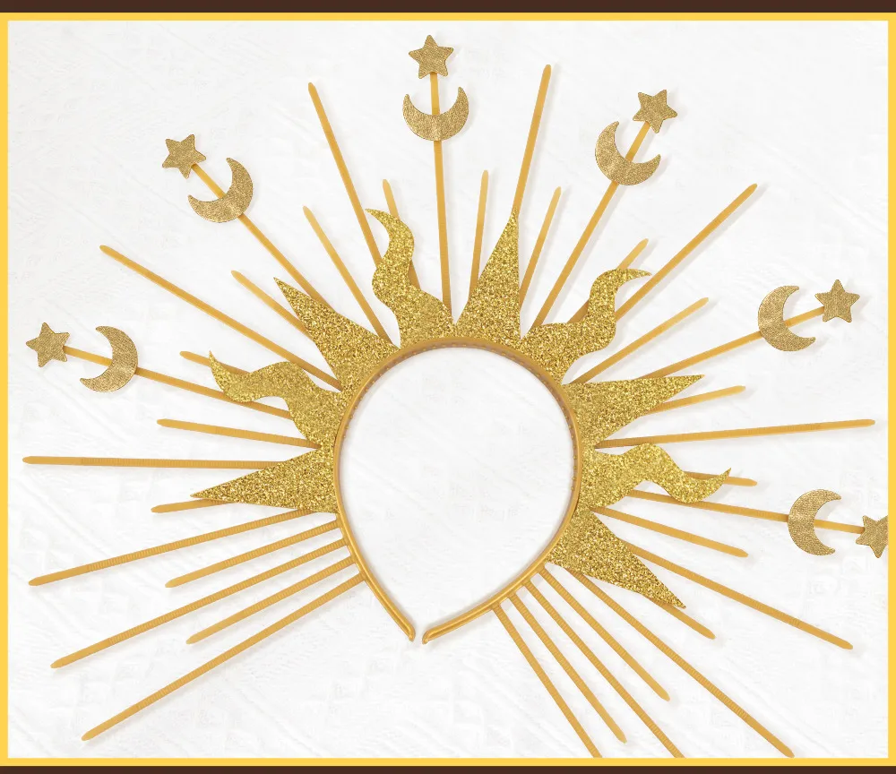 Golden Goddess Sun Moon Star Combination Hair Accessories  Style Fashion Show Role Costume Props display picture 5
