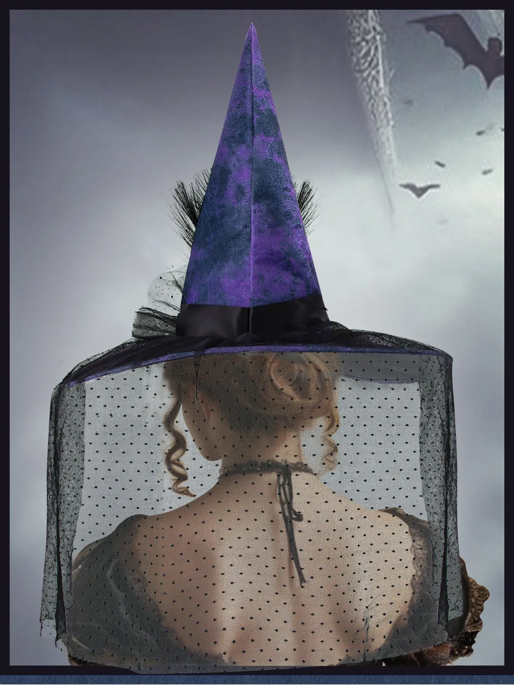 Halloween Baroque Gothic Net Witch Hat Fake Flower Queen Costume Accessory Elegant Festival Witch Hat Handmade Cloth Material display picture 8