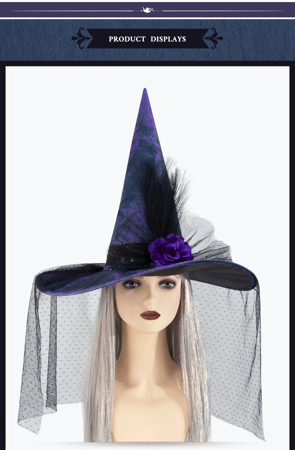 Halloween Baroque Gothic Net Witch Hat Fake Flower Queen Costume Accessory Elegant Festival Witch Hat Handmade Cloth Material display picture 9