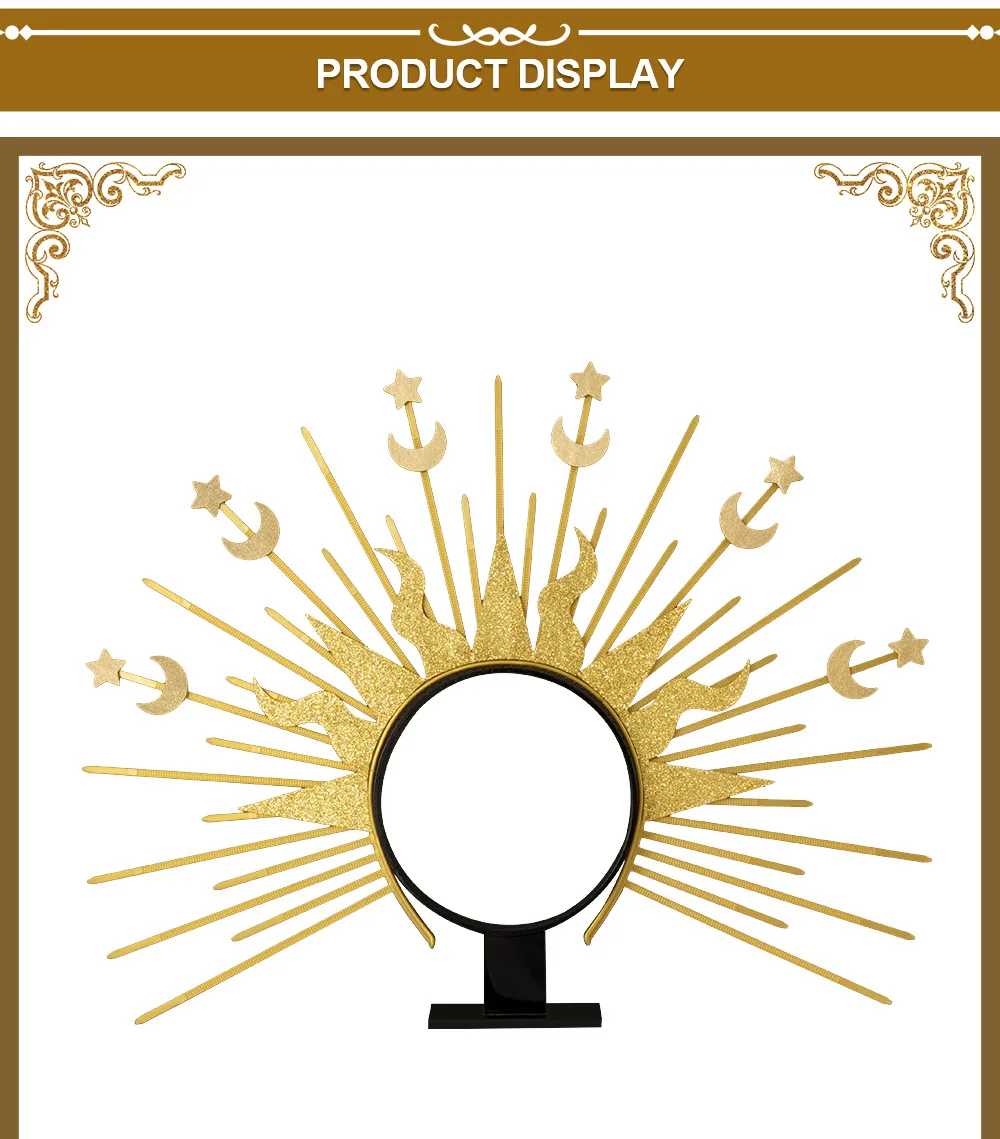 Golden Goddess Sun Moon Star Combination Hair Accessories  Style Fashion Show Role Costume Props display picture 11