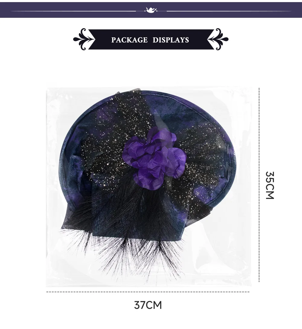 Halloween Baroque Gothic Net Witch Hat Fake Flower Queen Costume Accessory Elegant Festival Witch Hat Handmade Cloth Material display picture 12