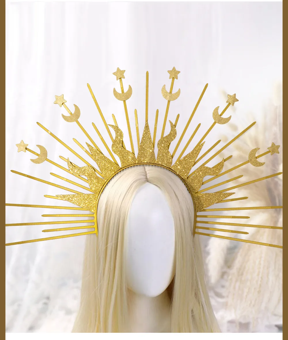 Golden Goddess Sun Moon Star Combination Hair Accessories  Style Fashion Show Role Costume Props display picture 13