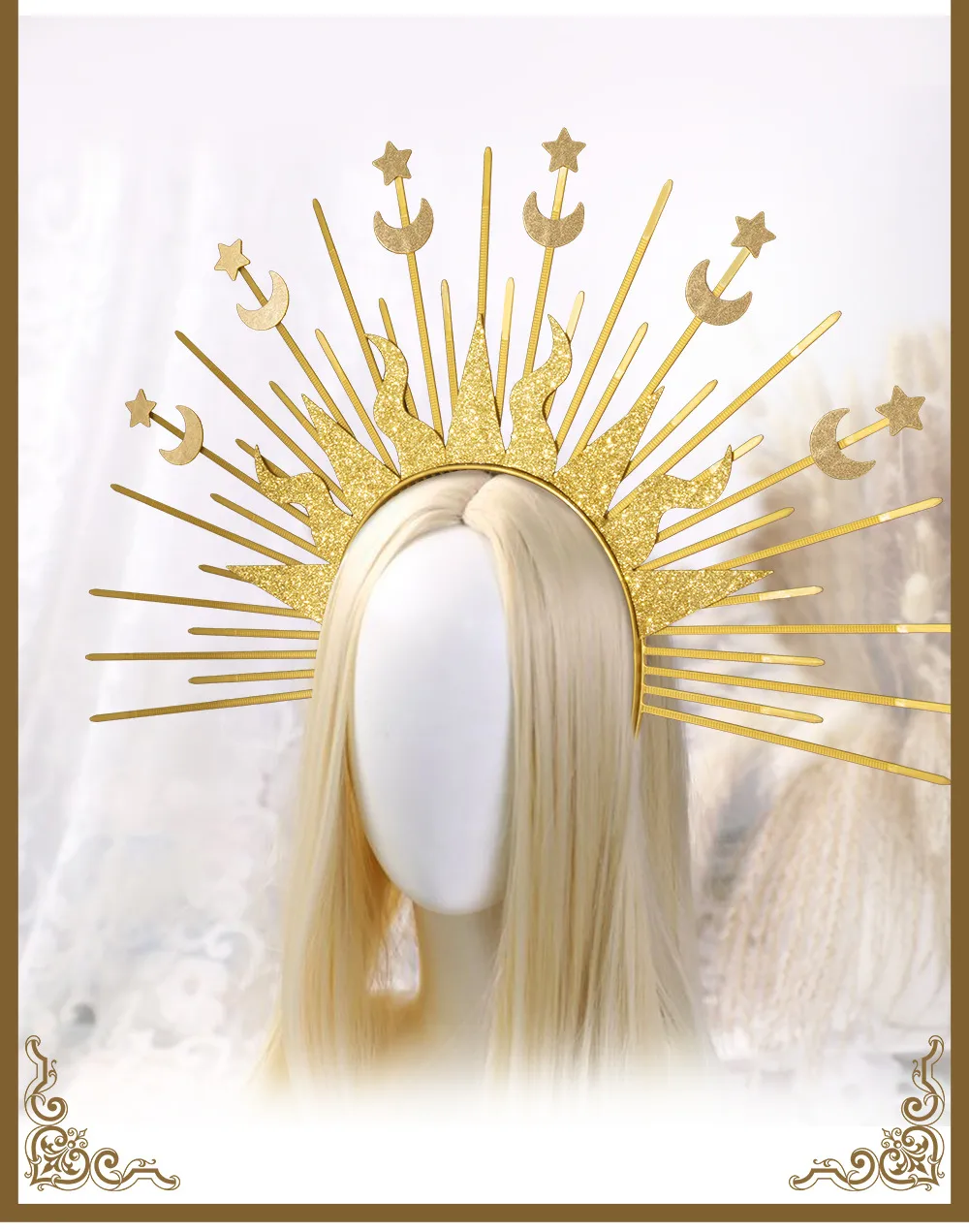 Golden Goddess Sun Moon Star Combination Hair Accessories  Style Fashion Show Role Costume Props display picture 14
