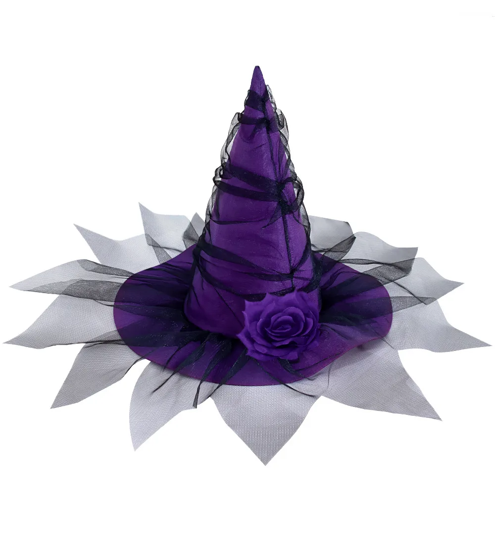 New Halloween Baroque Witch Hat With Netting Simulated Flowers Costume Accessory Gothic Queen Cosplay Women's Hat Handmade display picture 2