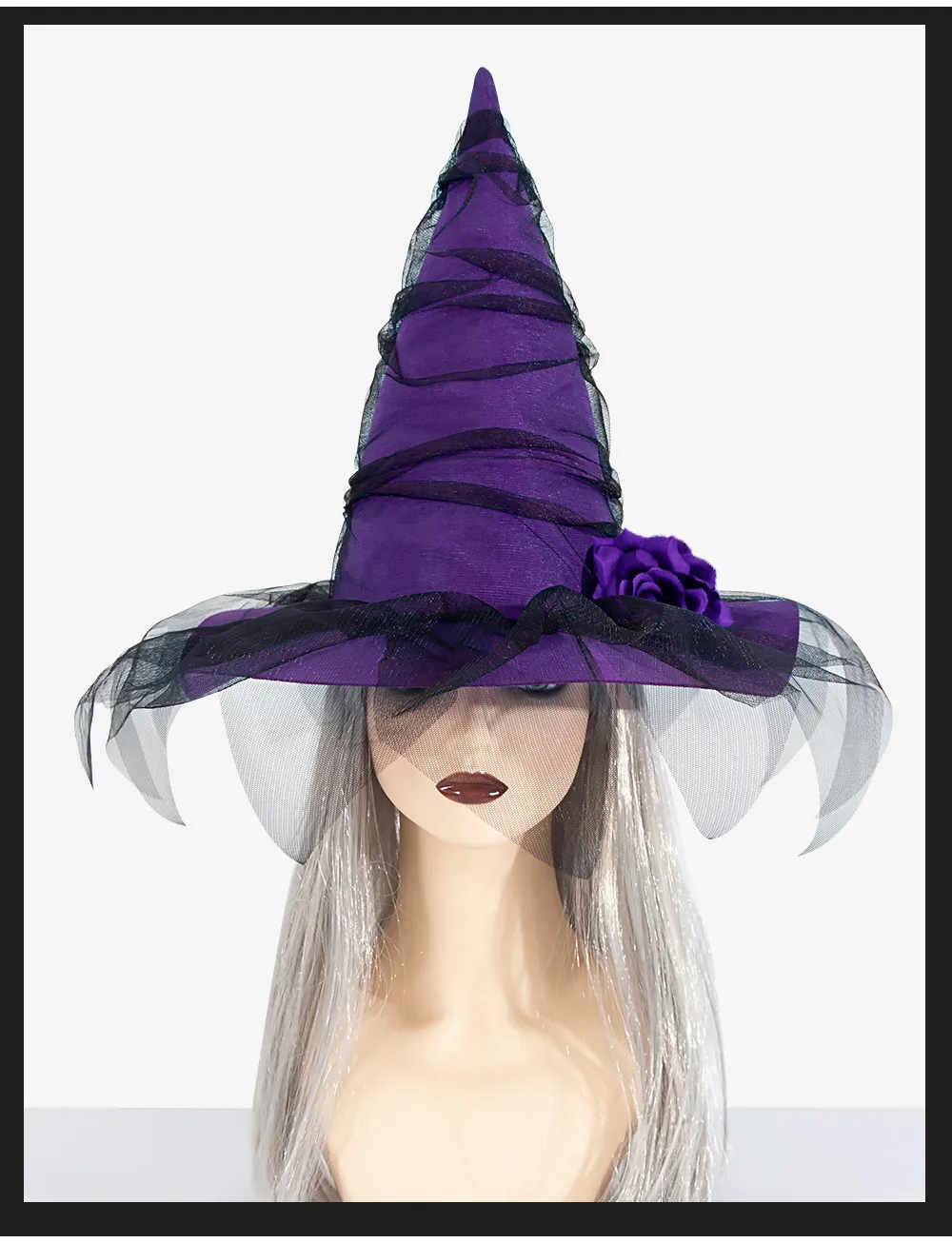 New Halloween Baroque Witch Hat With Netting Simulated Flowers Costume Accessory Gothic Queen Cosplay Women's Hat Handmade display picture 3