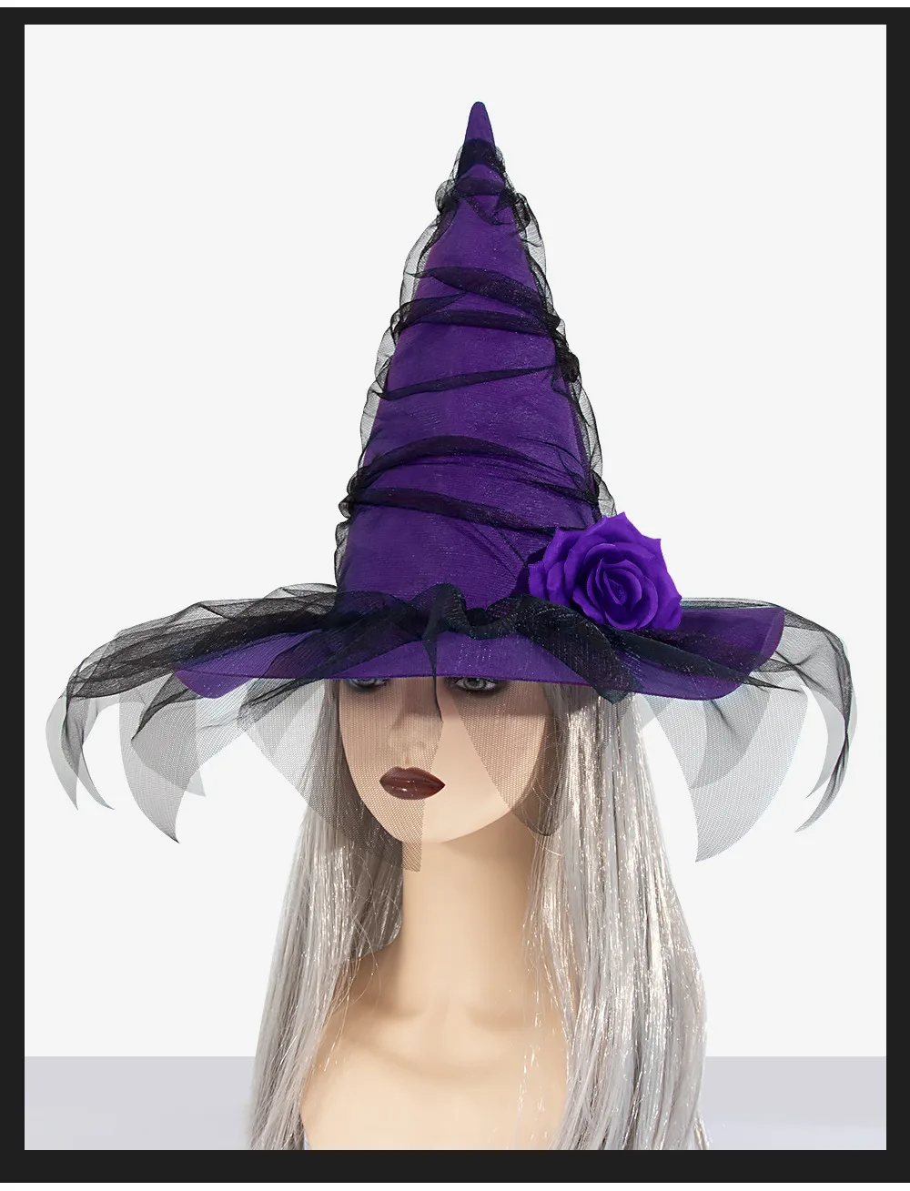New Halloween Baroque Witch Hat With Netting Simulated Flowers Costume Accessory Gothic Queen Cosplay Women's Hat Handmade display picture 4