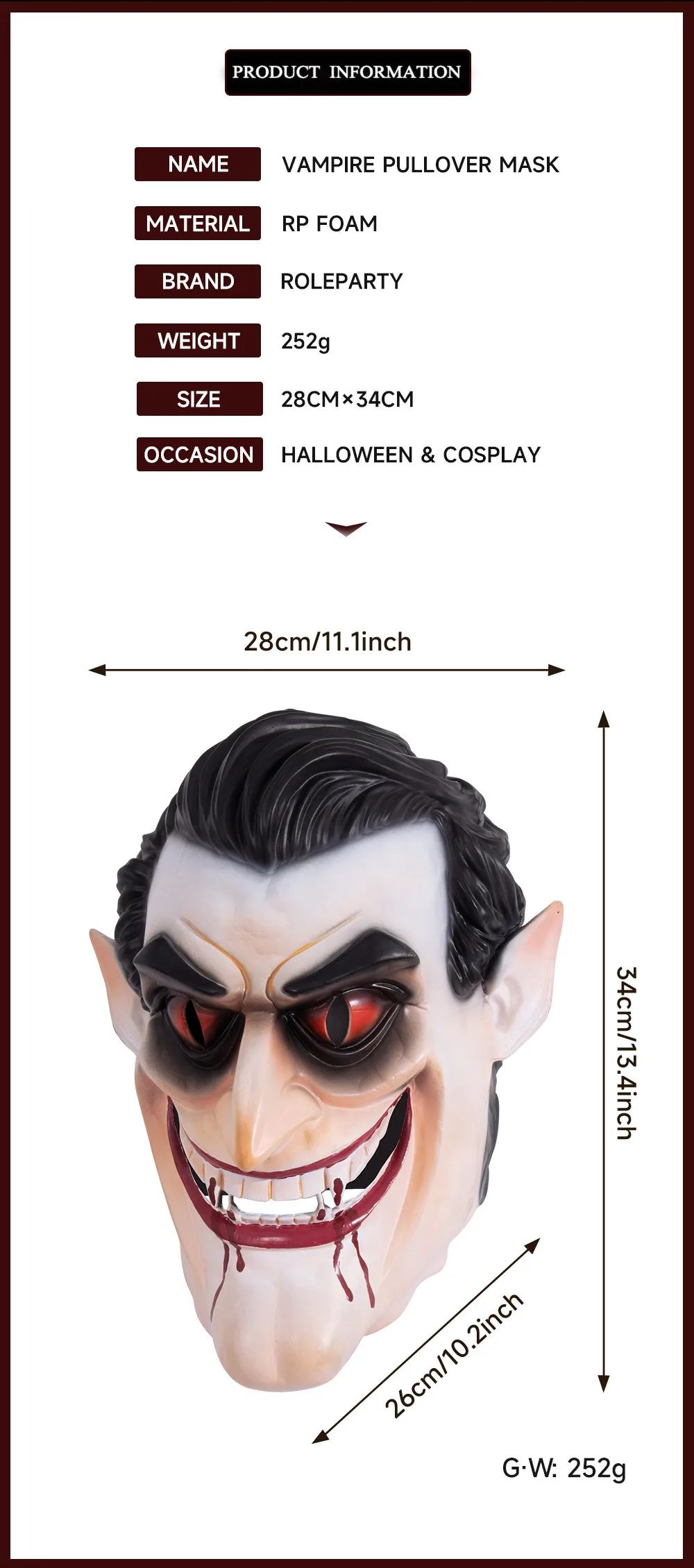 Halloween Horror Vampire Dracula Headset Stage Performance Cosplay Mask Prop Handmade Vampire Costume Accessory display picture 2
