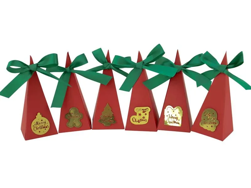 Christmas Triangle Candy Box Gold Card Wedding Sweets Packaging Paper Box Triangle Shaped Wedding Favor Container display picture 2