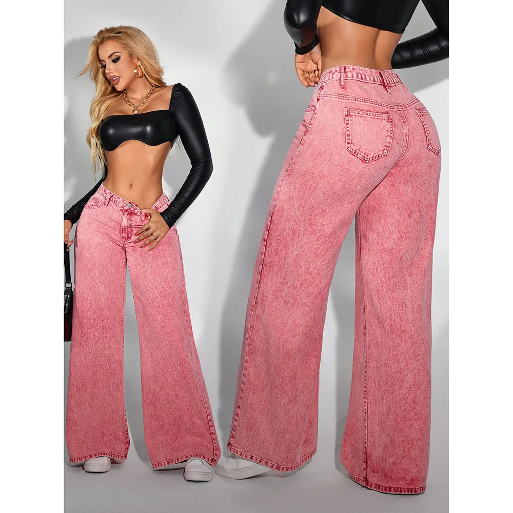 American Retro Washed Denim Jeans Summer New Loose Casual Straight Fashion Trend Wide Leg Long Pants Women's Jeans Cotton Elastic display picture 4