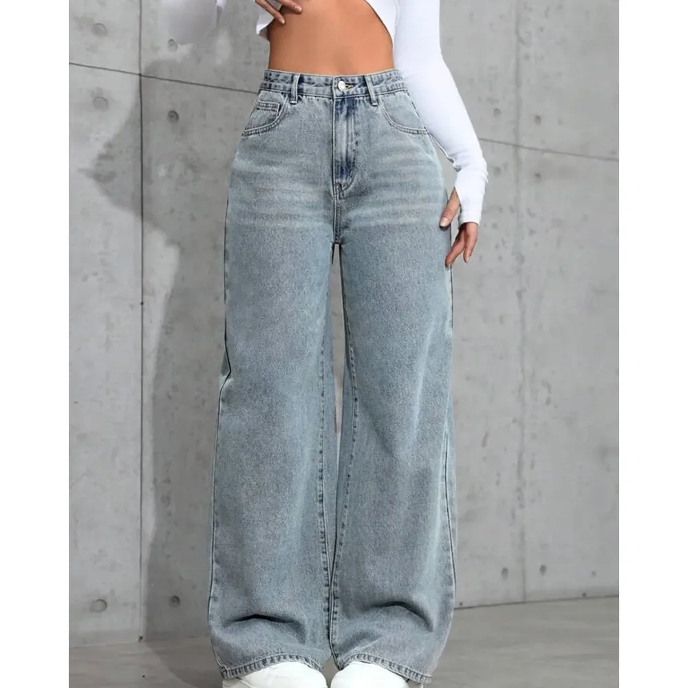 American Retro Washed Denim Jeans Summer New Loose Casual Straight Fashion Trend Wide Leg Long Pants Women's Jeans Cotton Elastic display picture 5
