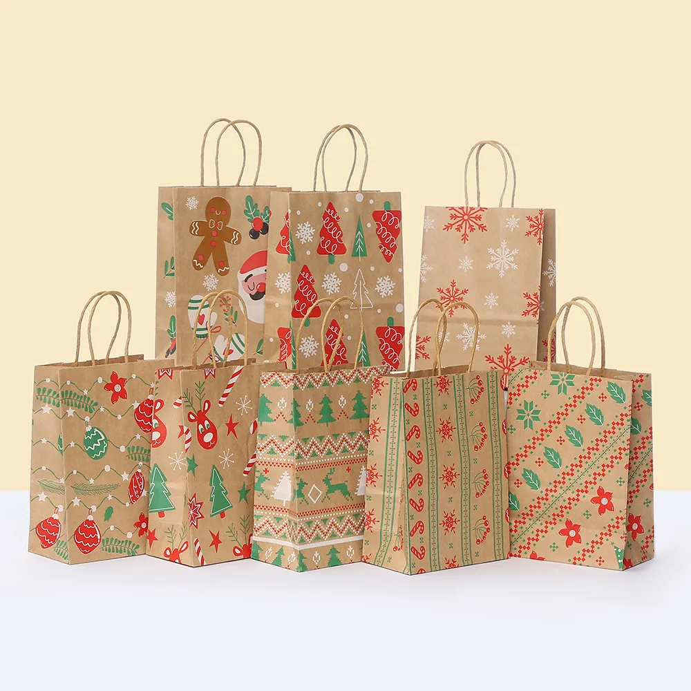 Christmas Holiday Gift Bags Convenient Handheld Shopping Packaging Bags Fashionable Kraft Paper Eco-Friendly Carry Bags display picture 1