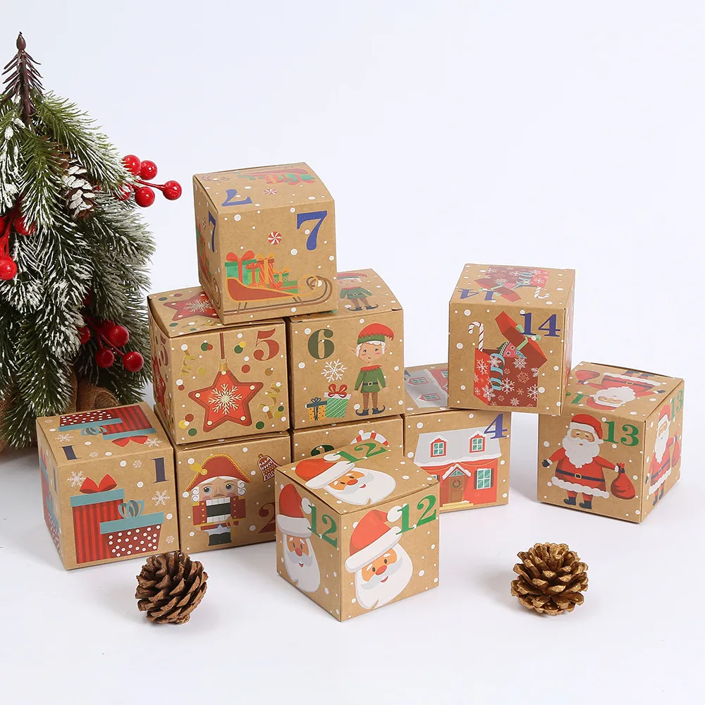 Brown Christmas Print Kraft Paper Box Foldable Gift Packaging Bag 24 Days Countdown Blind Box Fashion Minimalist Style display picture 3