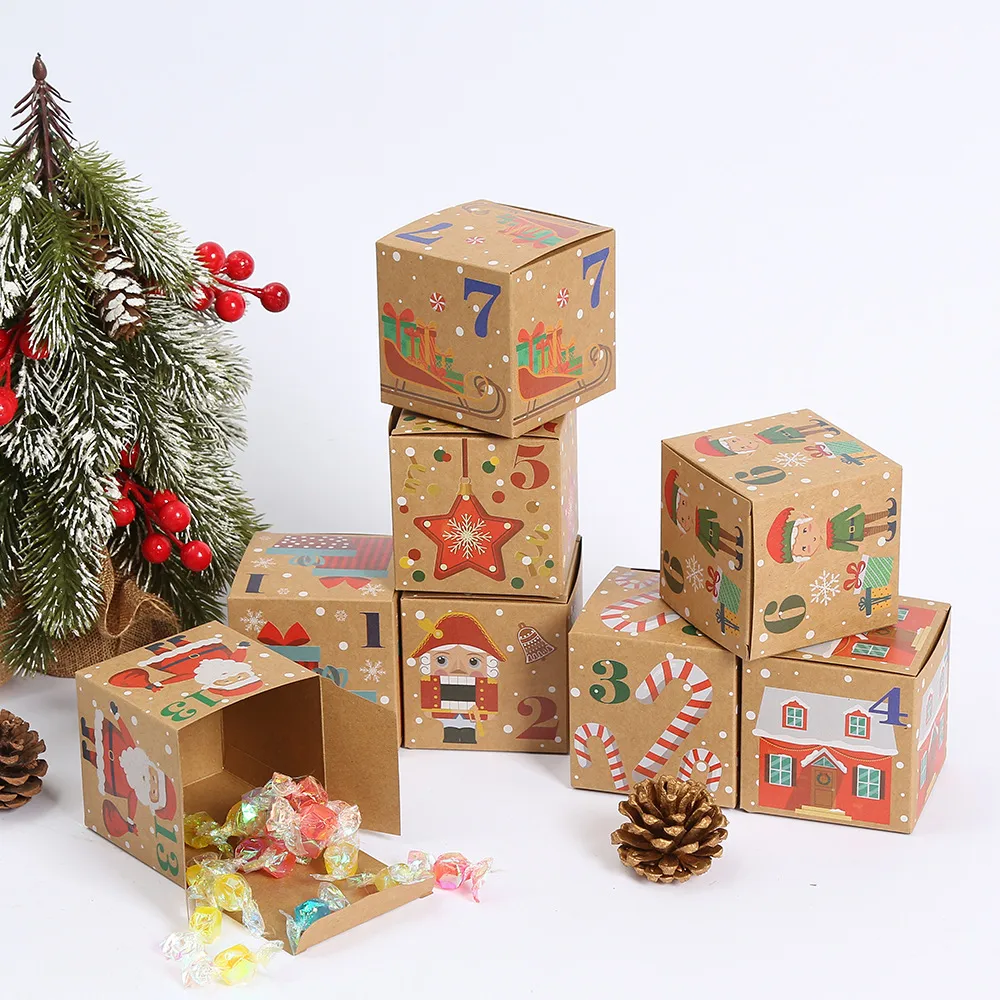 Brown Christmas Print Kraft Paper Box Foldable Gift Packaging Bag 24 Days Countdown Blind Box Fashion Minimalist Style display picture 2