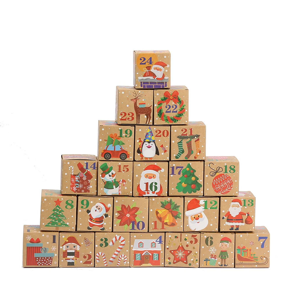 Brown Christmas Print Kraft Paper Box Foldable Gift Packaging Bag 24 Days Countdown Blind Box Fashion Minimalist Style display picture 4