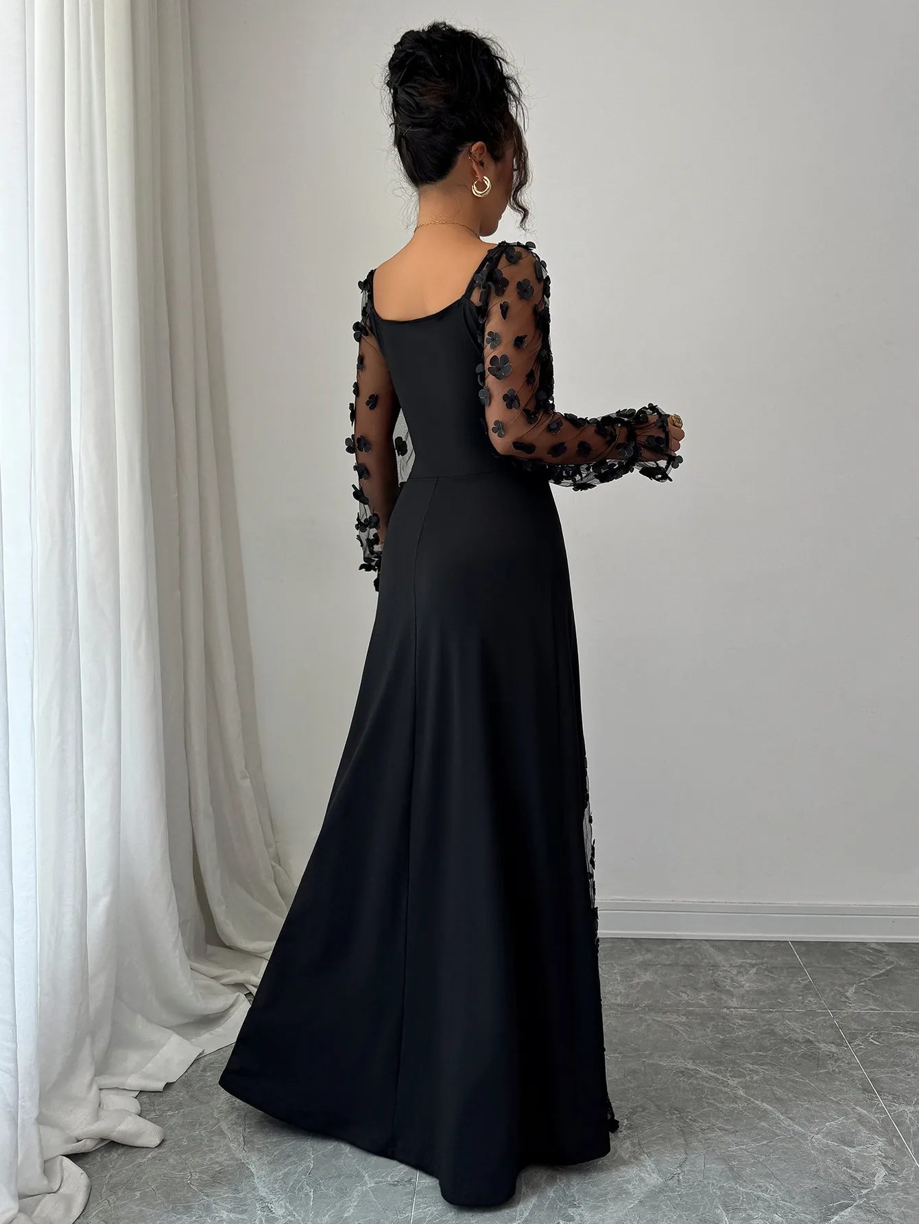 Elegant Long Sleeve Long Dress Women's Fashion Autumn Winter High Waist A-Line Skirt Plant Floral Pattern Splice Design Street Style display picture 6