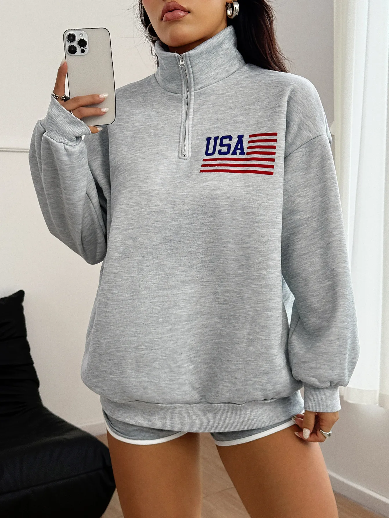 Women's High Collar Long Sleeve Sweatshirts Casual Sporty Style Autumn Winter Fashionable Streetwear Knitted Polyester Blend display picture 2