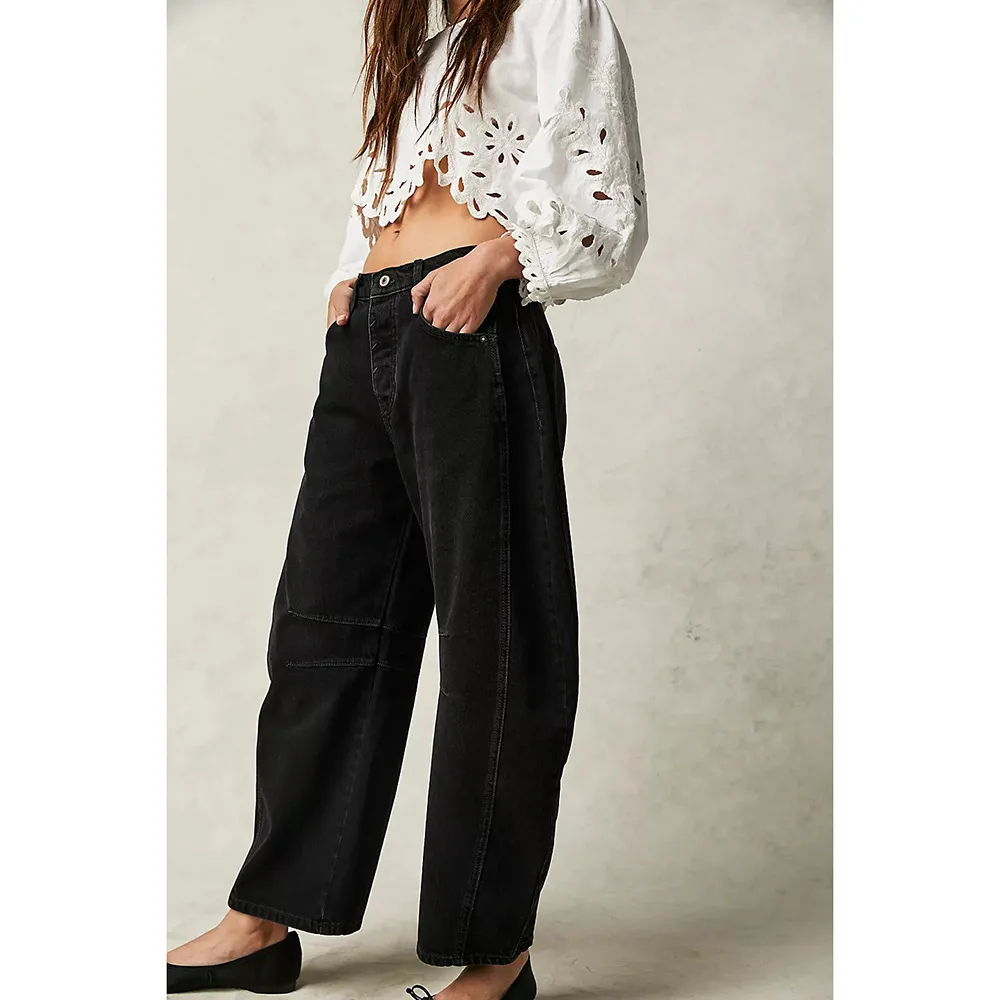 Fashionable Casual Wide Leg Women's Jeans Loose Fit Long Trousers Washed Effect Straight Cut Pants Mid Waist Street Style display picture 4