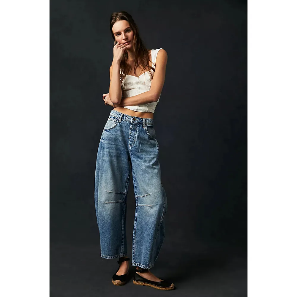 Fashionable Casual Wide Leg Women's Jeans Loose Fit Long Trousers Washed Effect Straight Cut Pants Mid Waist Street Style display picture 5