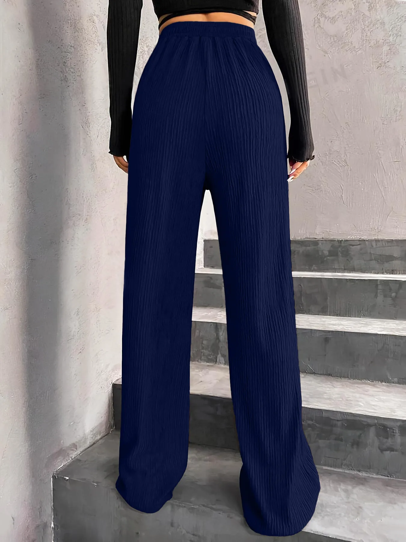 High Waist Wide Leg Pants Women's Elastic Waist Casual Long Trousers Pure Color Drawstring Straight Cut Autumn Winter New Arrival display picture 8