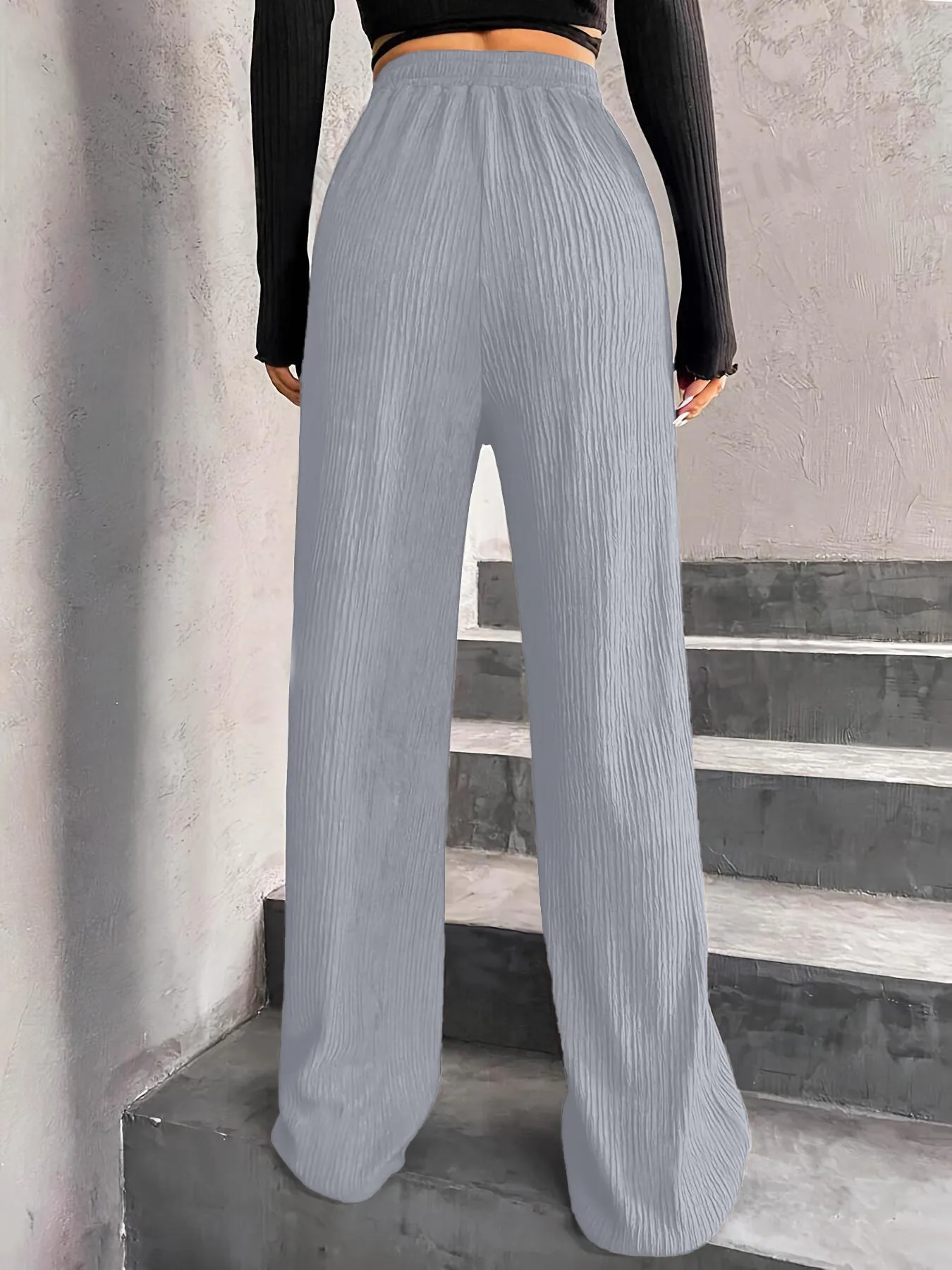 High Waist Wide Leg Pants Women's Elastic Waist Casual Long Trousers Pure Color Drawstring Straight Cut Autumn Winter New Arrival display picture 14